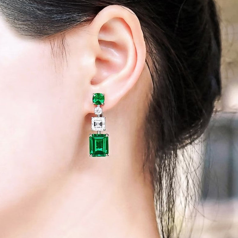 Jewels Galaxy Silver Plated American Diamond Studded Geometrical Crushed Ice Cut Drop Earrings