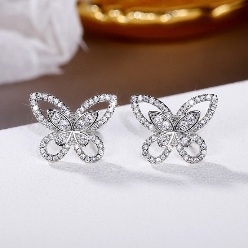 Jewels Galaxy American Diamond Studded Dual Butterfly Shaped Korean Stud Earrings