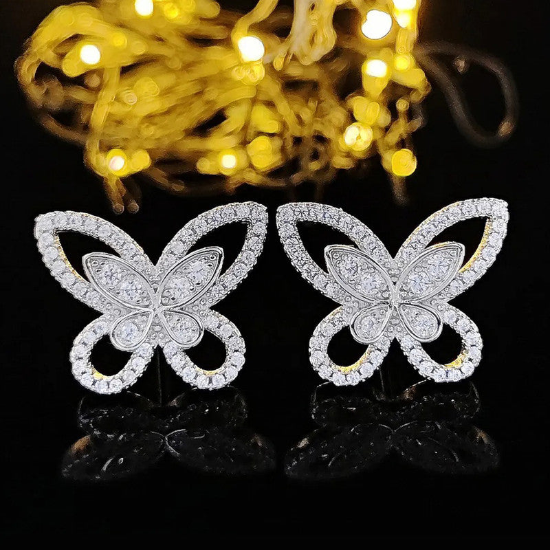 Jewels Galaxy American Diamond Studded Dual Butterfly Shaped Korean Stud Earrings