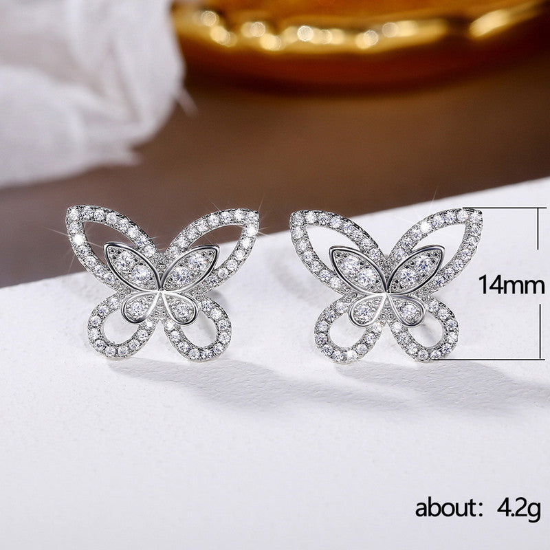 Jewels Galaxy American Diamond Studded Dual Butterfly Shaped Korean Stud Earrings