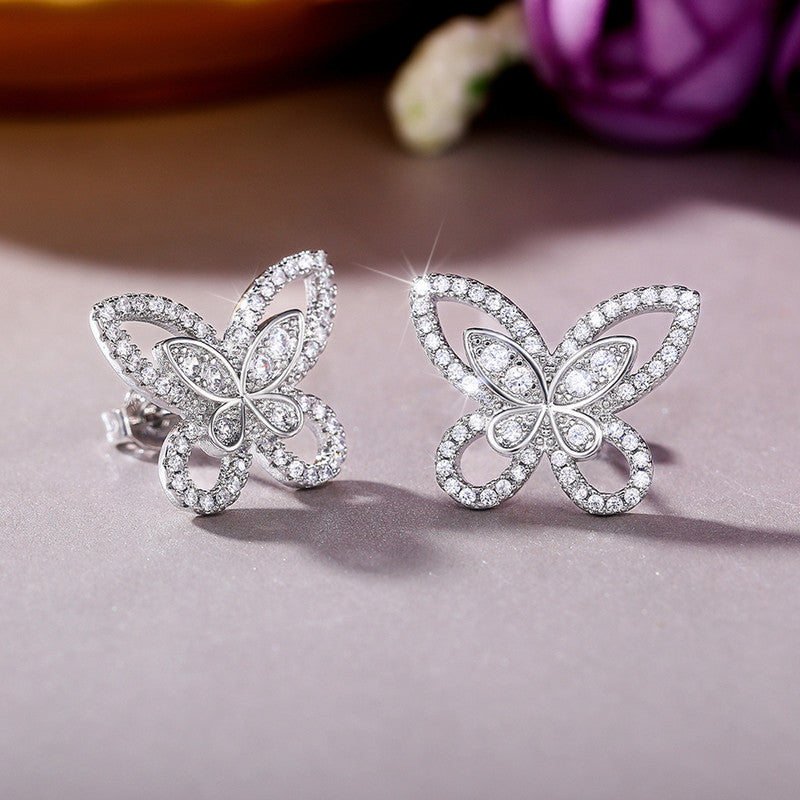 Jewels Galaxy American Diamond Studded Dual Butterfly Shaped Korean Stud Earrings