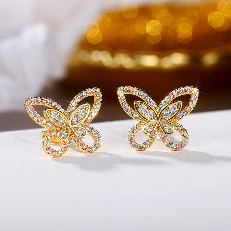 Jewels Galaxy American Diamond Studded Dual Butterfly Shaped Korean Stud Earrings