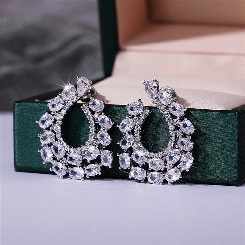 Jewels Galaxy Silver Plated American Diamond Studded Contemporary Drop Earrings