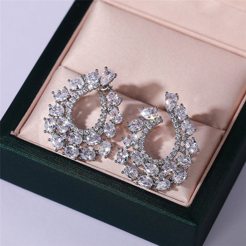 Jewels Galaxy Silver Plated American Diamond Studded Contemporary Drop Earrings