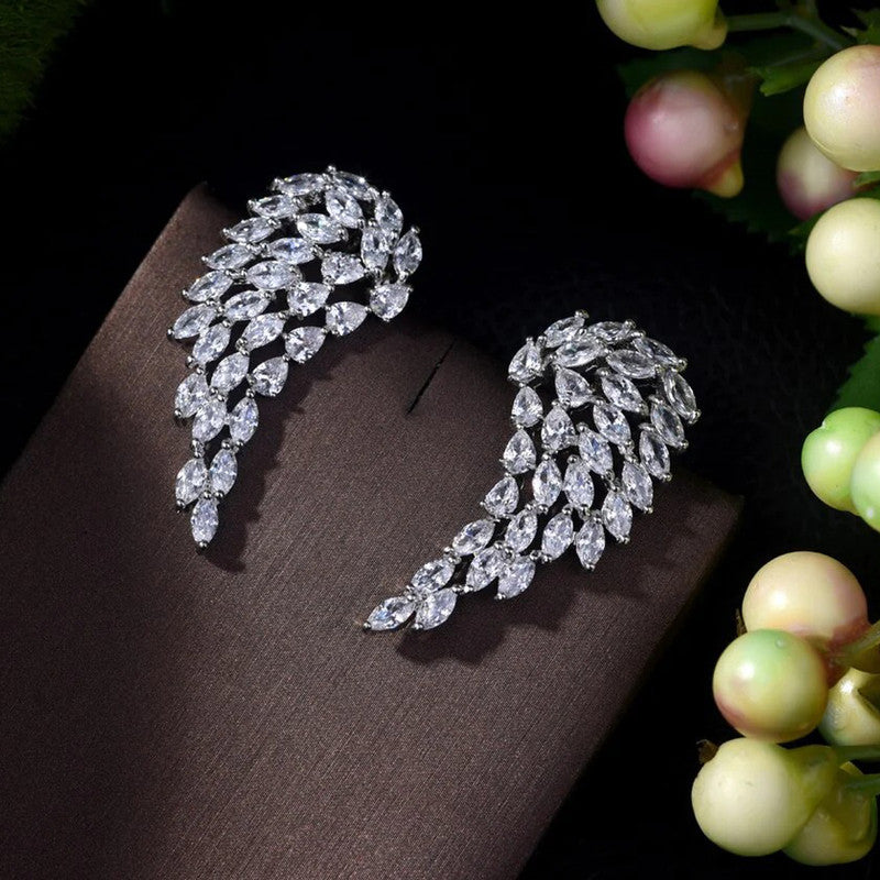 Jewels Galaxy Silver Plated American Diamond Studded Pink Teardop Shape Ice Cut Drop Earrings