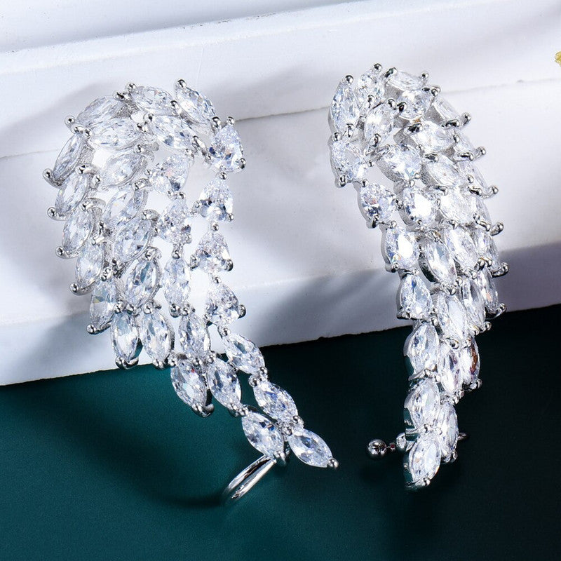 Jewels Galaxy Silver Plated American Diamond Studded Pink Teardop Shape Ice Cut Drop Earrings