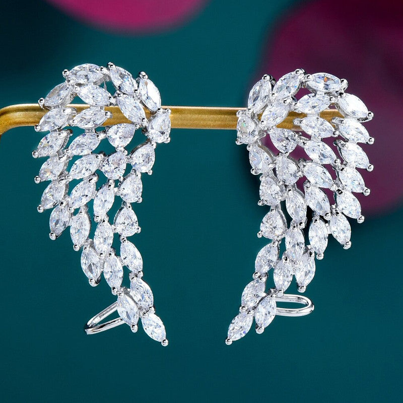 Jewels Galaxy Silver Plated American Diamond Studded Pink Teardop Shape Ice Cut Drop Earrings