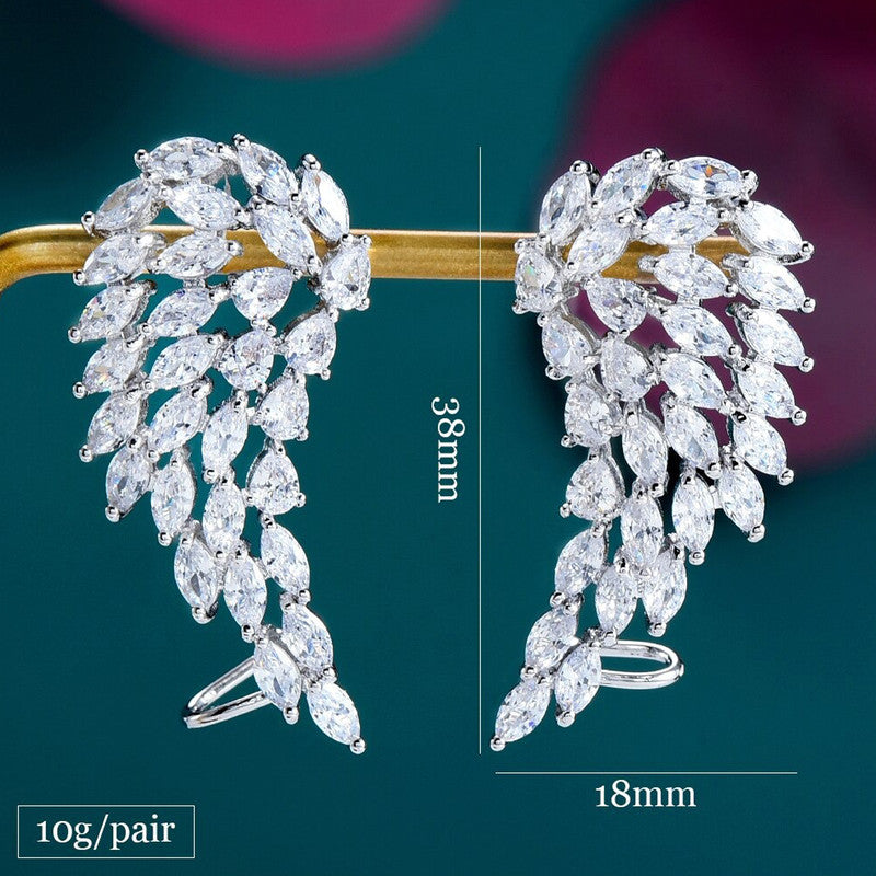Jewels Galaxy Silver Plated American Diamond Studded Pink Teardop Shape Ice Cut Drop Earrings