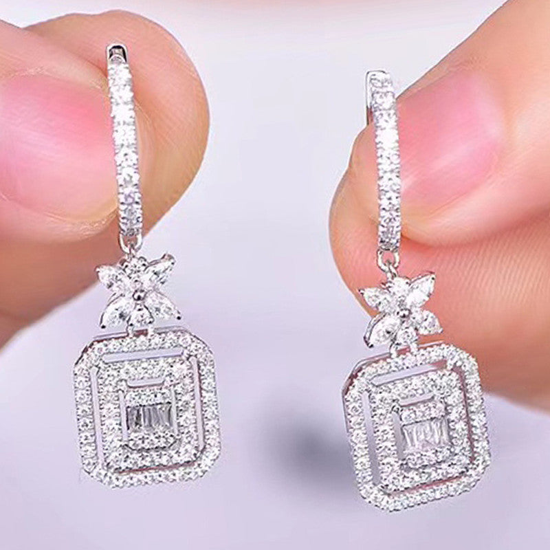 Jewels Galaxy Silver Plated American Diamond Studded Iconic Luxury Geometric Drop Earrings