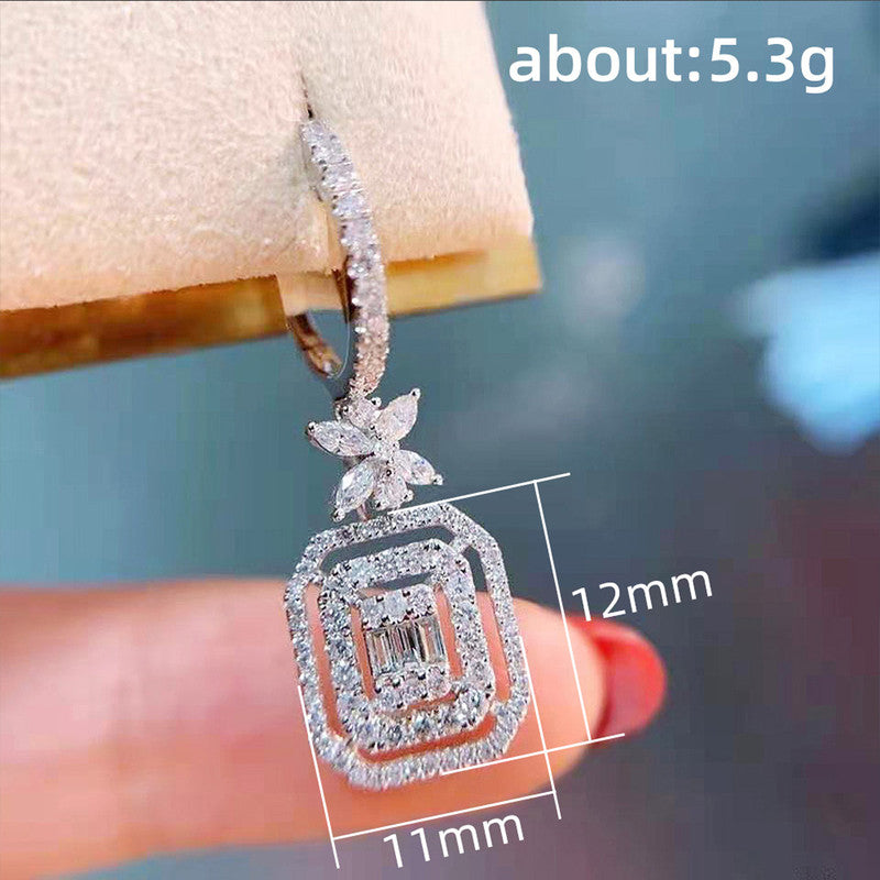 Jewels Galaxy Silver Plated American Diamond Studded Iconic Luxury Geometric Drop Earrings