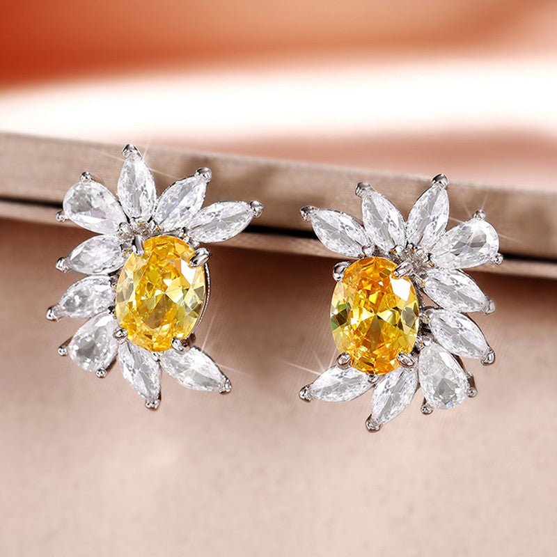 Jewels Galaxy Silver Plated American Diamond Studded Crushed Ice Cut Stud Earrings