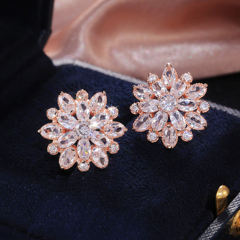 Jewels Galaxy Silver Plated American Diamond Studded Floral Silver Stud Earrings