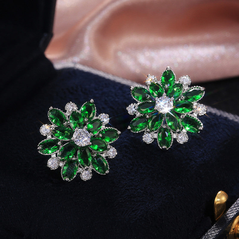 Jewels Galaxy Silver Plated American Diamond Studded Floral Silver Stud Earrings