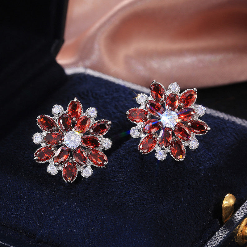 Jewels Galaxy Silver Plated American Diamond Studded Floral Silver Stud Earrings