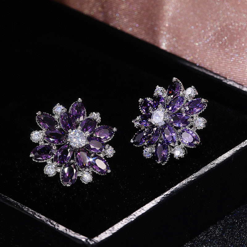 Jewels Galaxy Silver Plated American Diamond Studded Floral Silver Stud Earrings