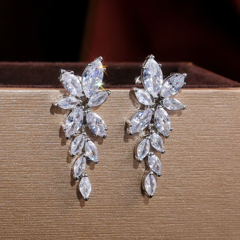 Jewels Galaxy Silver Plated American Diamond Studded Floral Themed Drop Earrings