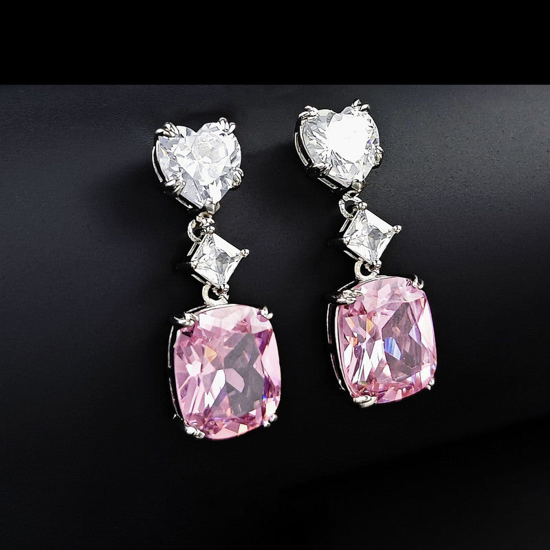 Jewels Galaxy Silver Plated AD Studded Silver Heart inspired Crushed Ice Cut Drop Earrings