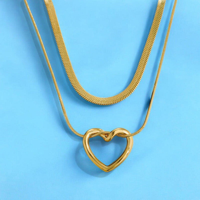 Jewels Galaxy Gold-Plated Anti Tarnish Heart Themed Layered Necklace