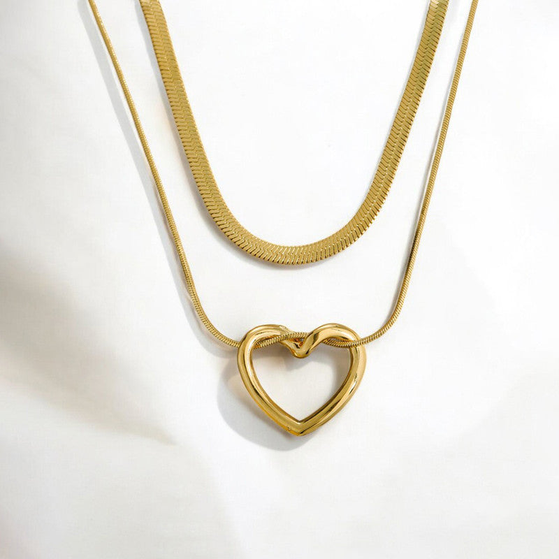 Jewels Galaxy Gold-Plated Anti Tarnish Heart Themed Layered Necklace