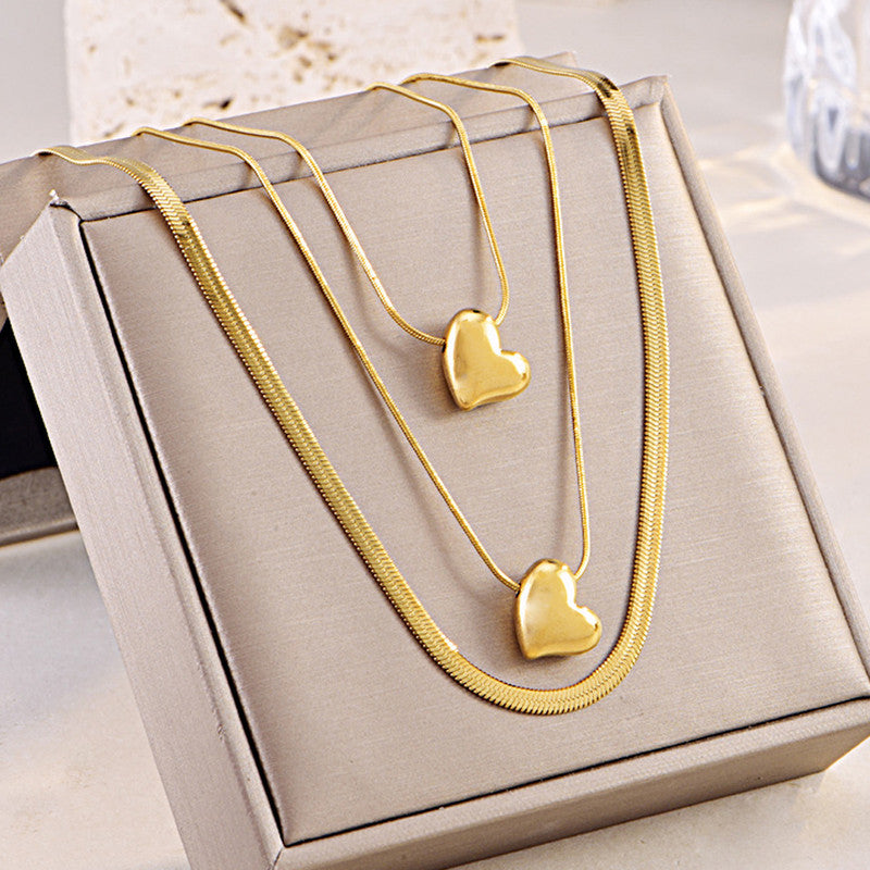 Jewels Galaxy Gold-Plated Anti Tarnish Heart Themed Layered Necklace