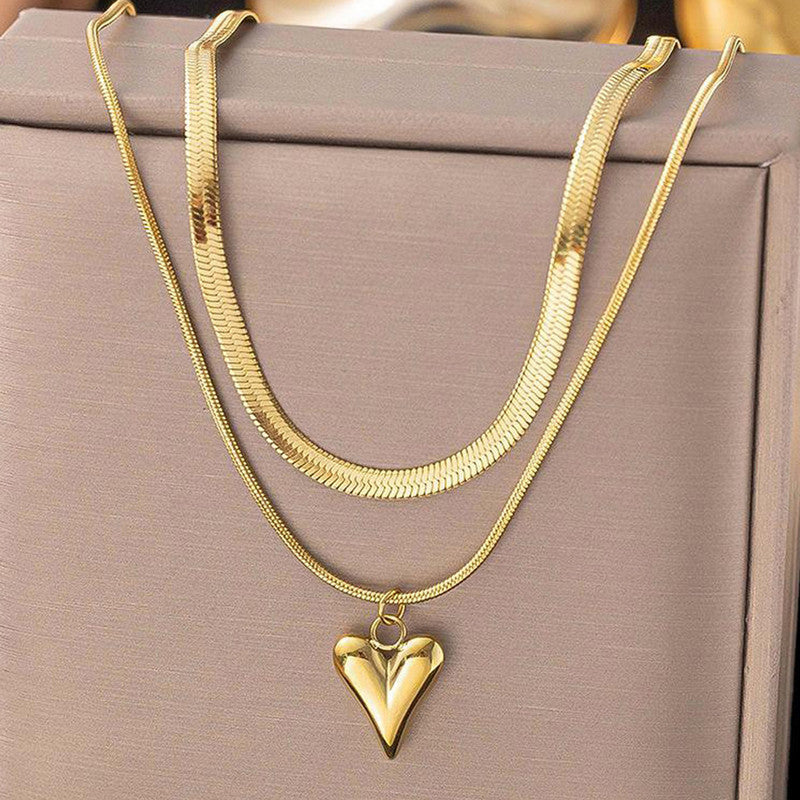 Jewels Galaxy Gold-Plated Anti Tarnish Heart Themed Layered Necklace