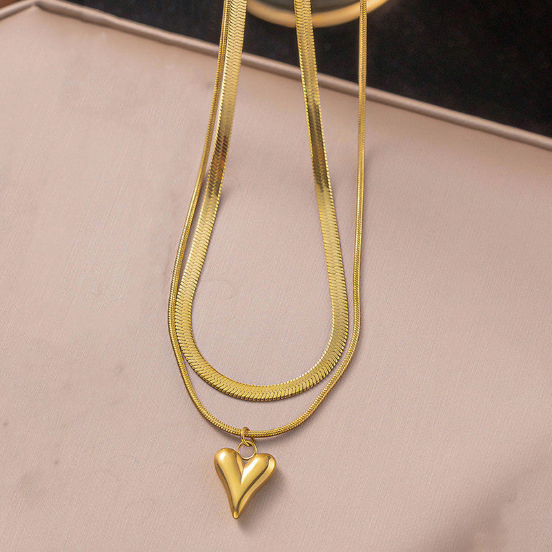 Jewels Galaxy Gold-Plated Anti Tarnish Heart Themed Layered Necklace