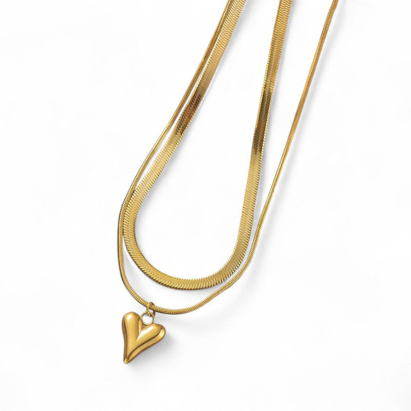 Jewels Galaxy Gold-Plated Anti Tarnish Heart Themed Layered Necklace