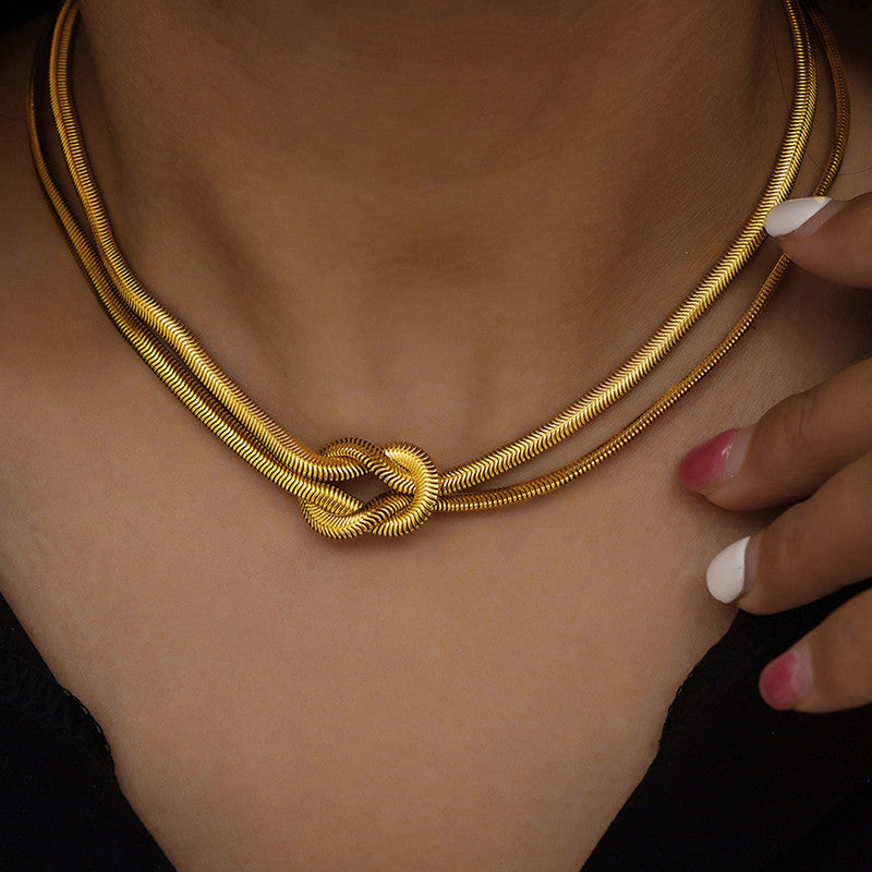Jewels Galaxy Gold-Plated Anti Tarnish Knotted Chain Layered Necklace