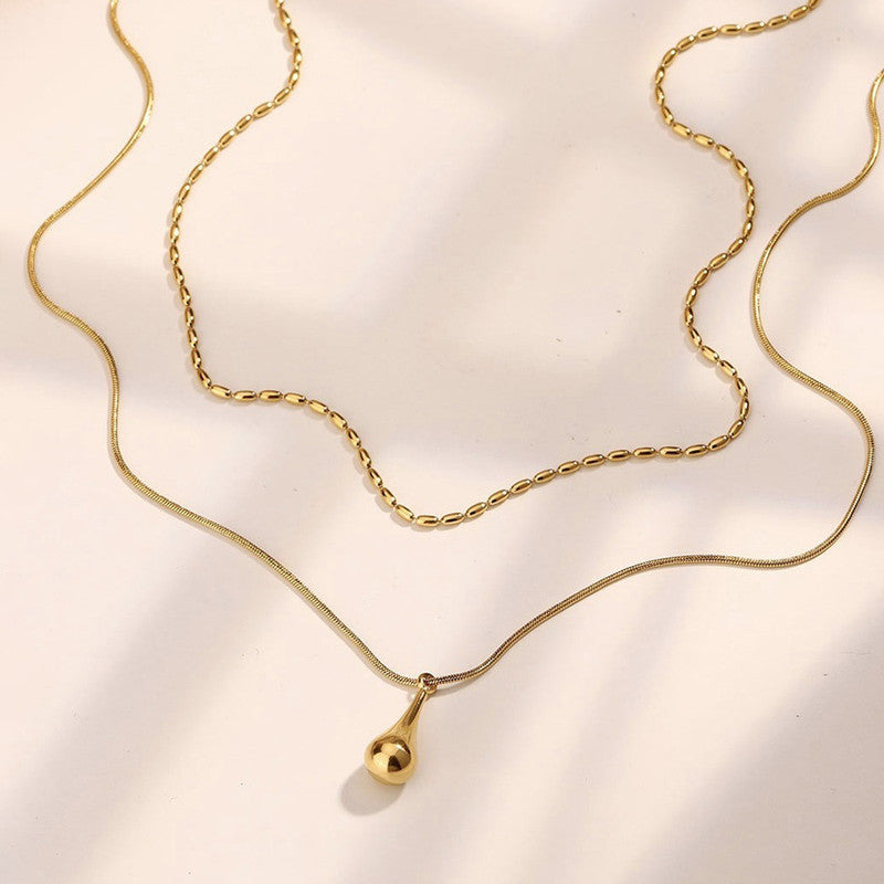 Jewels Galaxy Gold-Plated Anti Tarnish Minimalistic Teardrop Layered Necklace