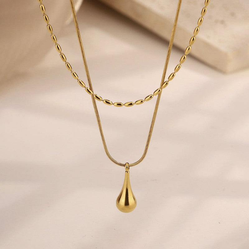 Jewels Galaxy Gold-Plated Anti Tarnish Minimalistic Teardrop Layered Necklace