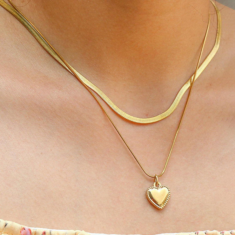 Jewels Galaxy Gold-Plated Anti Tarnish Heart Themed Layered Necklace