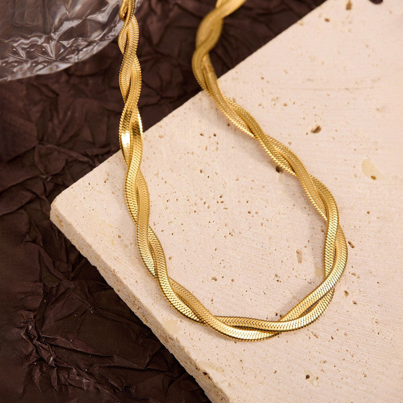 Jewels Galaxy Gold-Plated Anti Tarnish Thick Snake Chain Dual Strand Necklace