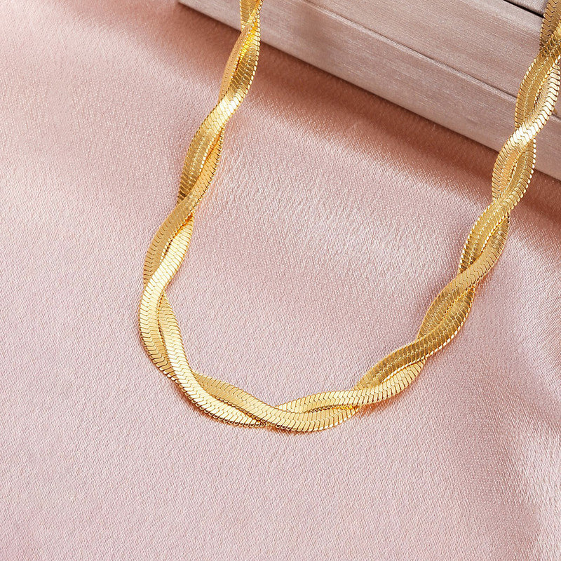 Jewels Galaxy Gold-Plated Anti Tarnish Thick Snake Chain Dual Strand Necklace