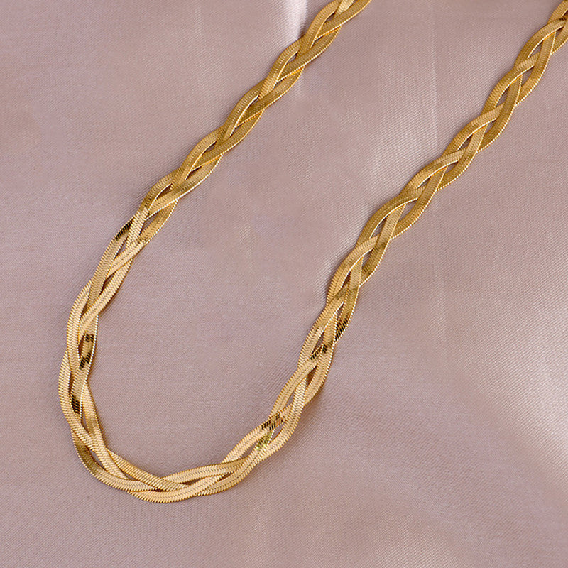 Jewels Galaxy Gold-Plated Anti Tarnish Thick Snake Chain Triple Strand Necklace