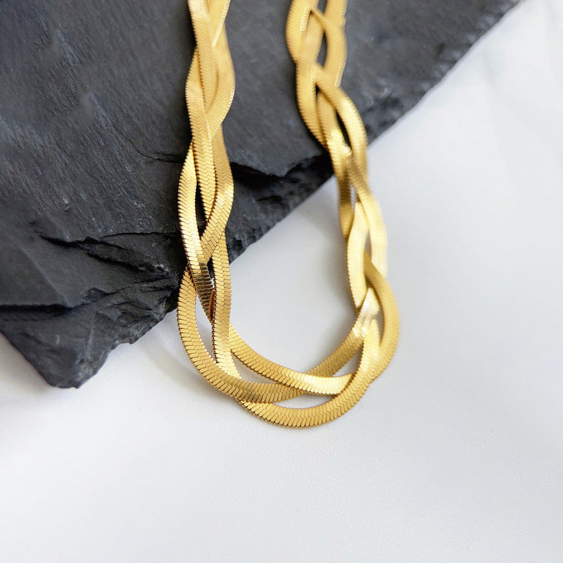 Jewels Galaxy Gold-Plated Anti Tarnish Thick Snake Chain Triple Strand Necklace
