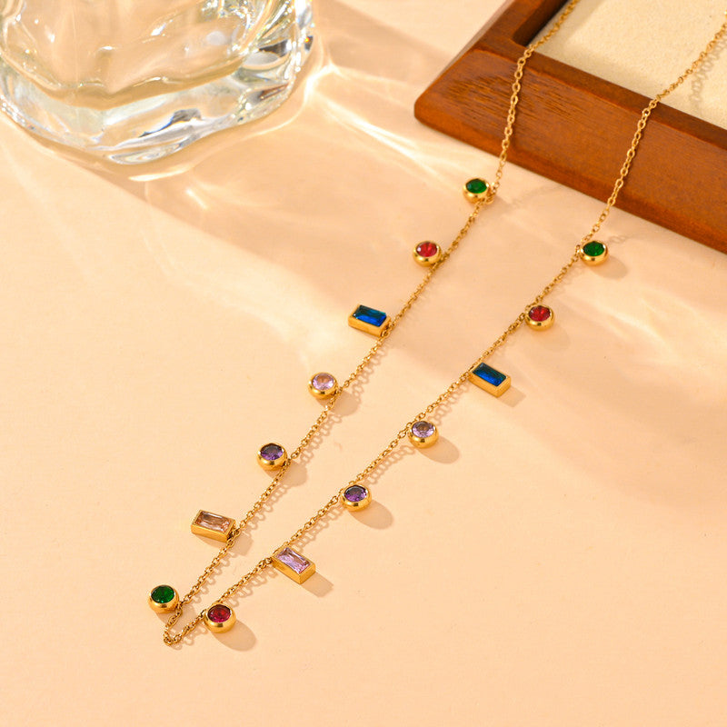 Jewels Galaxy Gold Plated Anti Tarnish Multicolour Geometrical Necklace