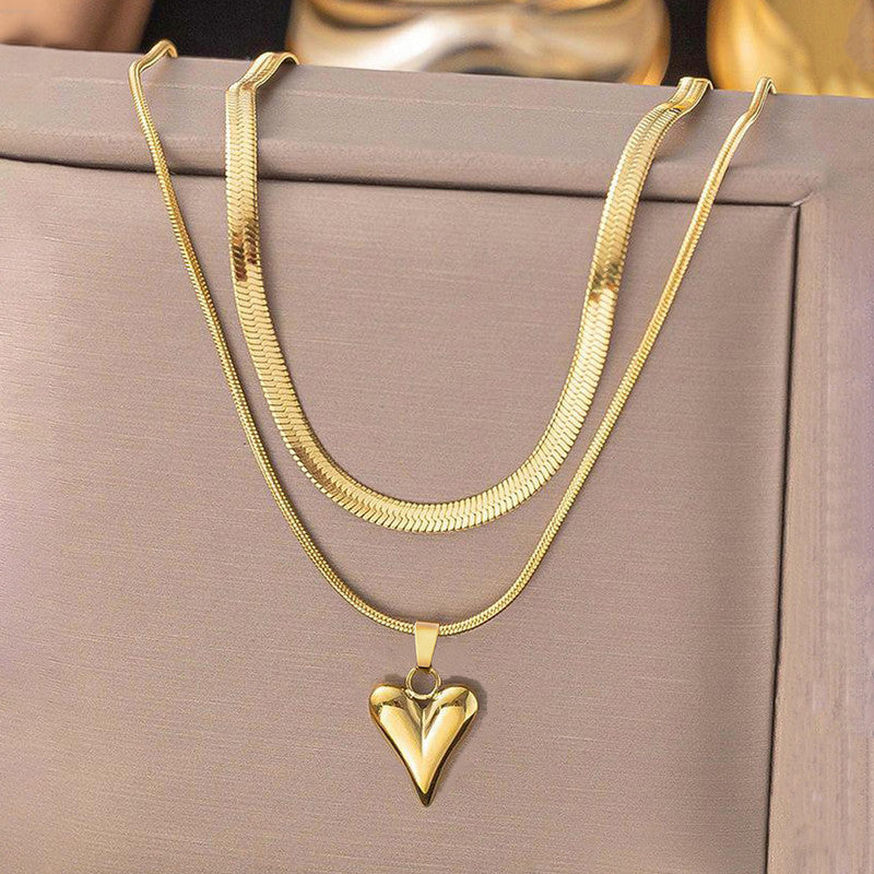 Jewels Galaxy Gold-Plated Anti Tarnish Heart Themed Layered Necklace