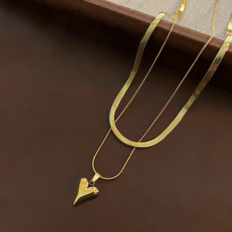 Jewels Galaxy Gold-Plated Anti Tarnish Heart Themed Layered Necklace