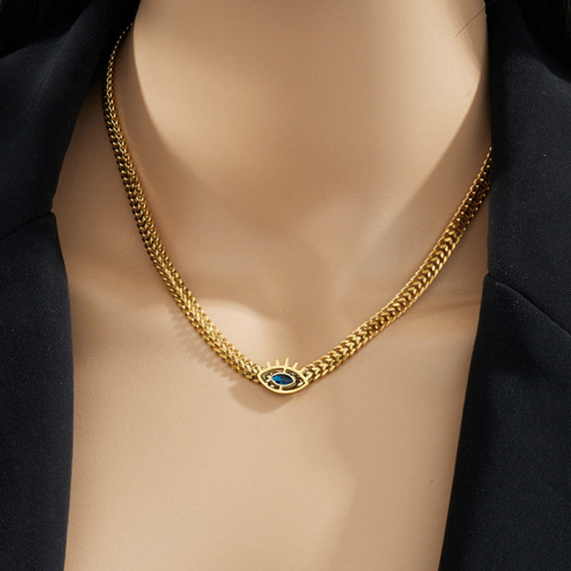 Jewels Galaxy Gold Plated Stainless Steel Anti Tarnish Evil Eye themed Blue CZ Necklace For Women