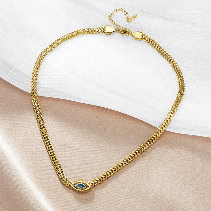 Jewels Galaxy Gold Plated Stainless Steel Anti Tarnish Evil Eye themed Blue CZ Necklace For Women