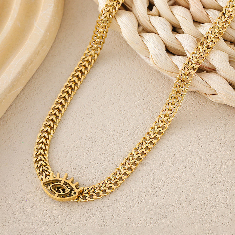 Jewels Galaxy Gold Plated Stainless Steel Anti Tarnish Evil Eye themed Blue CZ Necklace For Women