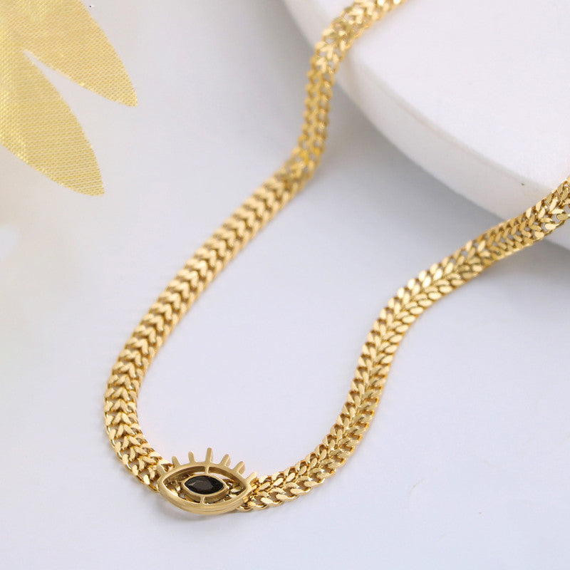Jewels Galaxy Gold Plated Stainless Steel Anti Tarnish Evil Eye themed Black CZ Necklace For Women