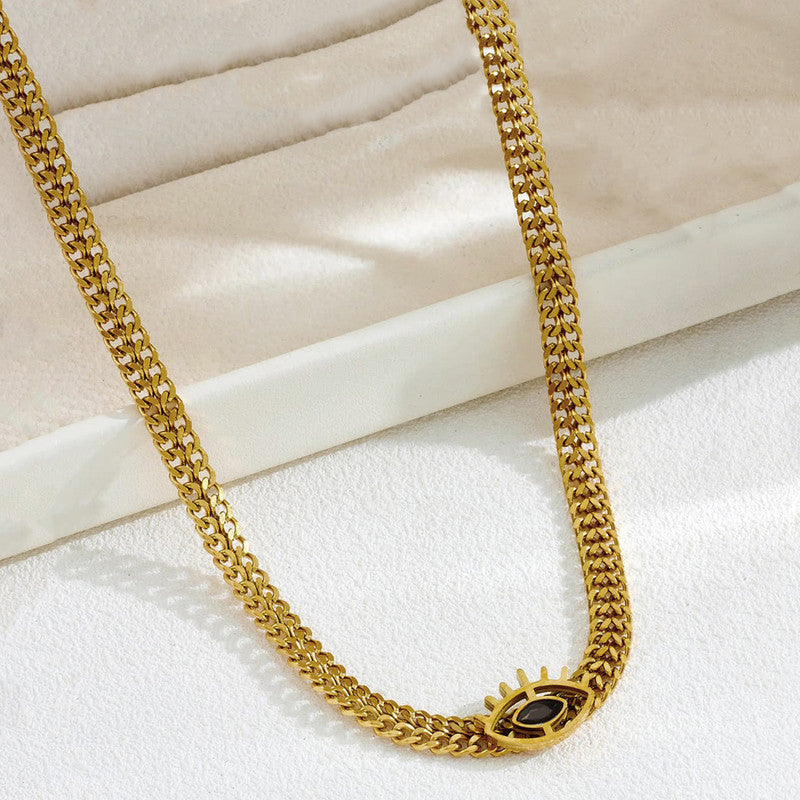 Jewels Galaxy Gold Plated Stainless Steel Anti Tarnish Evil Eye themed Black CZ Necklace For Women