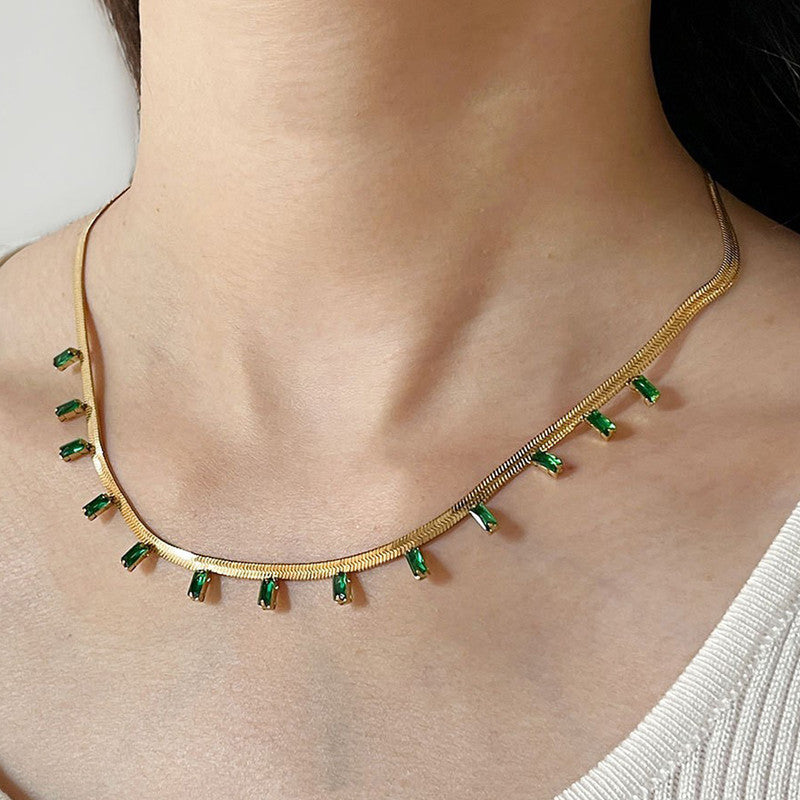 Jewels Galaxy Gold Plated Stainless Steel Anti Tarnish Snake Chain Studded Necklace