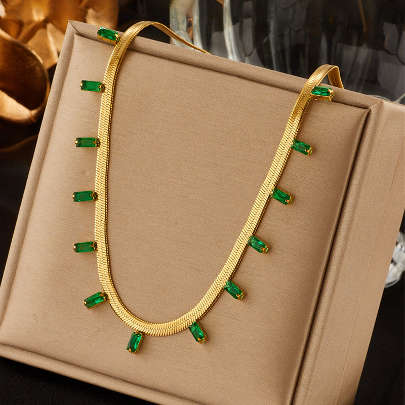 Jewels Galaxy Gold Plated Stainless Steel Anti Tarnish Snake Chain Studded Necklace