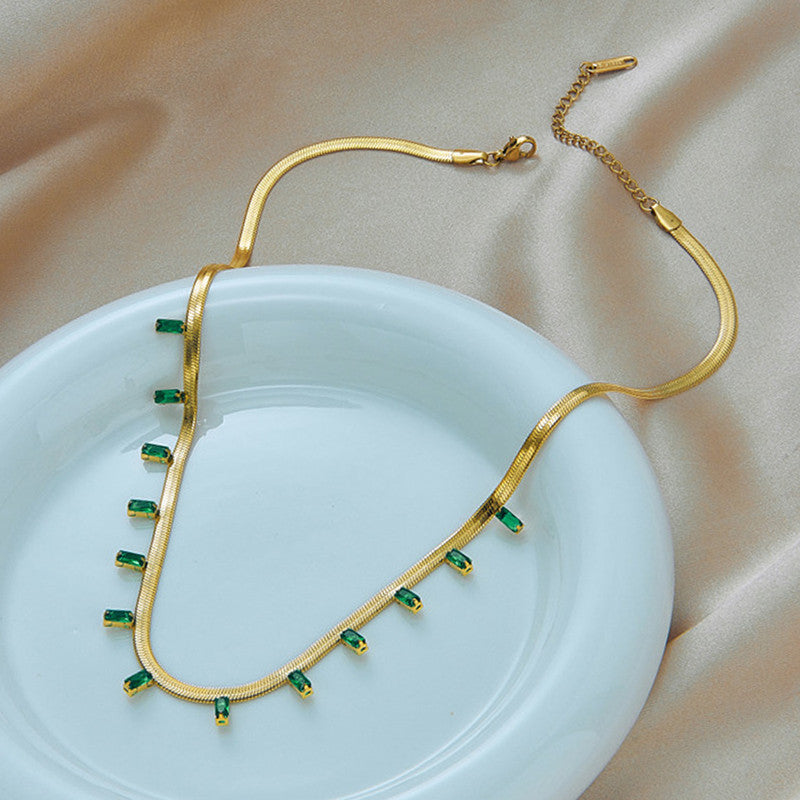 Jewels Galaxy Gold Plated Stainless Steel Anti Tarnish Snake Chain Studded Necklace