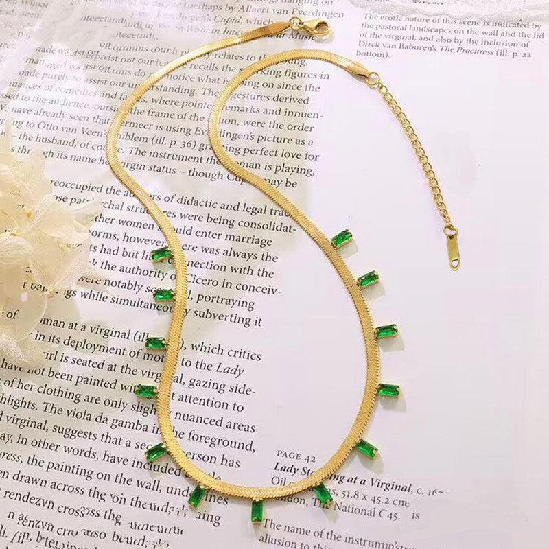 Jewels Galaxy Gold Plated Stainless Steel Anti Tarnish Snake Chain Studded Necklace