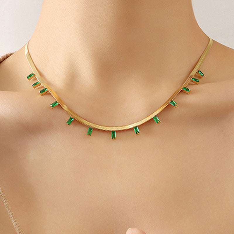 Jewels Galaxy Gold Plated Stainless Steel Anti Tarnish Snake Chain Studded Necklace