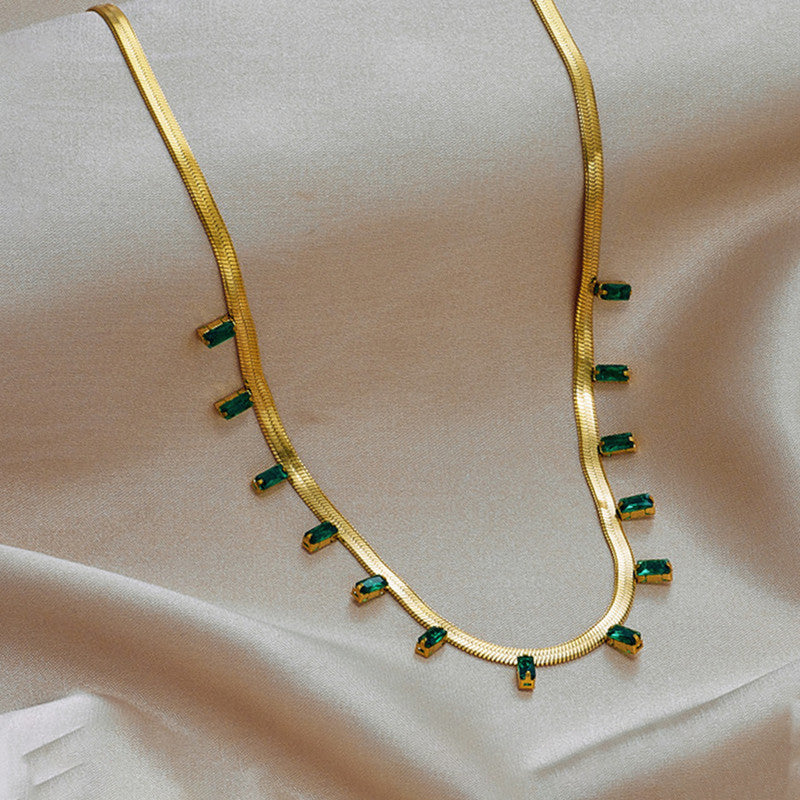 Jewels Galaxy Gold Plated Stainless Steel Anti Tarnish Snake Chain Studded Necklace