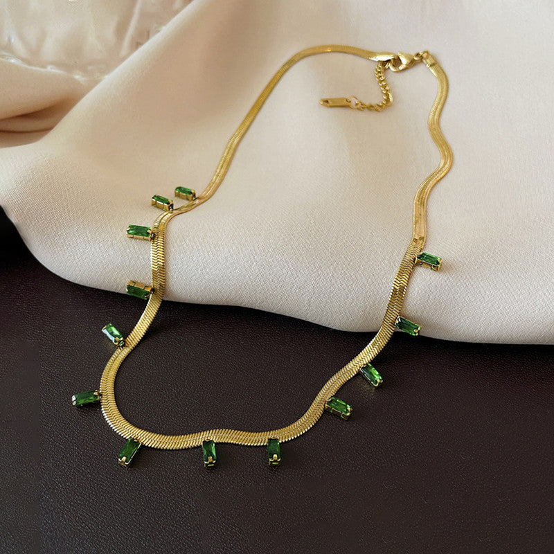 Jewels Galaxy Gold Plated Stainless Steel Anti Tarnish Snake Chain Studded Necklace